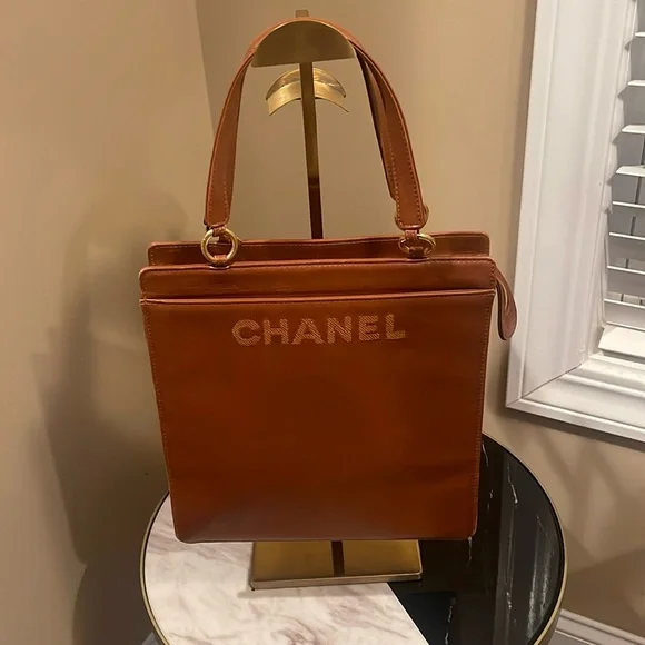 Chanel Logo Embroidered Top Handle Brown Bag - Picture 1 of 11